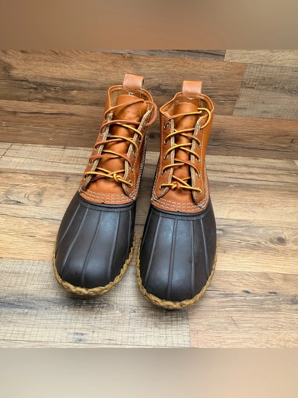 LL Bean Men's 9 Two-Tone Duck Boots in Brown Leather